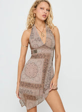 Spartacus Halter Mini Dress Brown / Multi